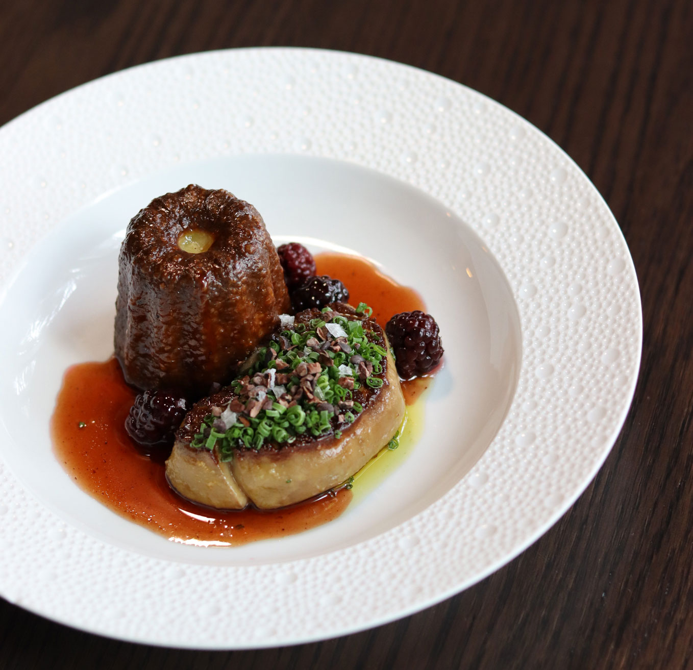 Foie gras, canale and blackberries at Brasserie Laurel 