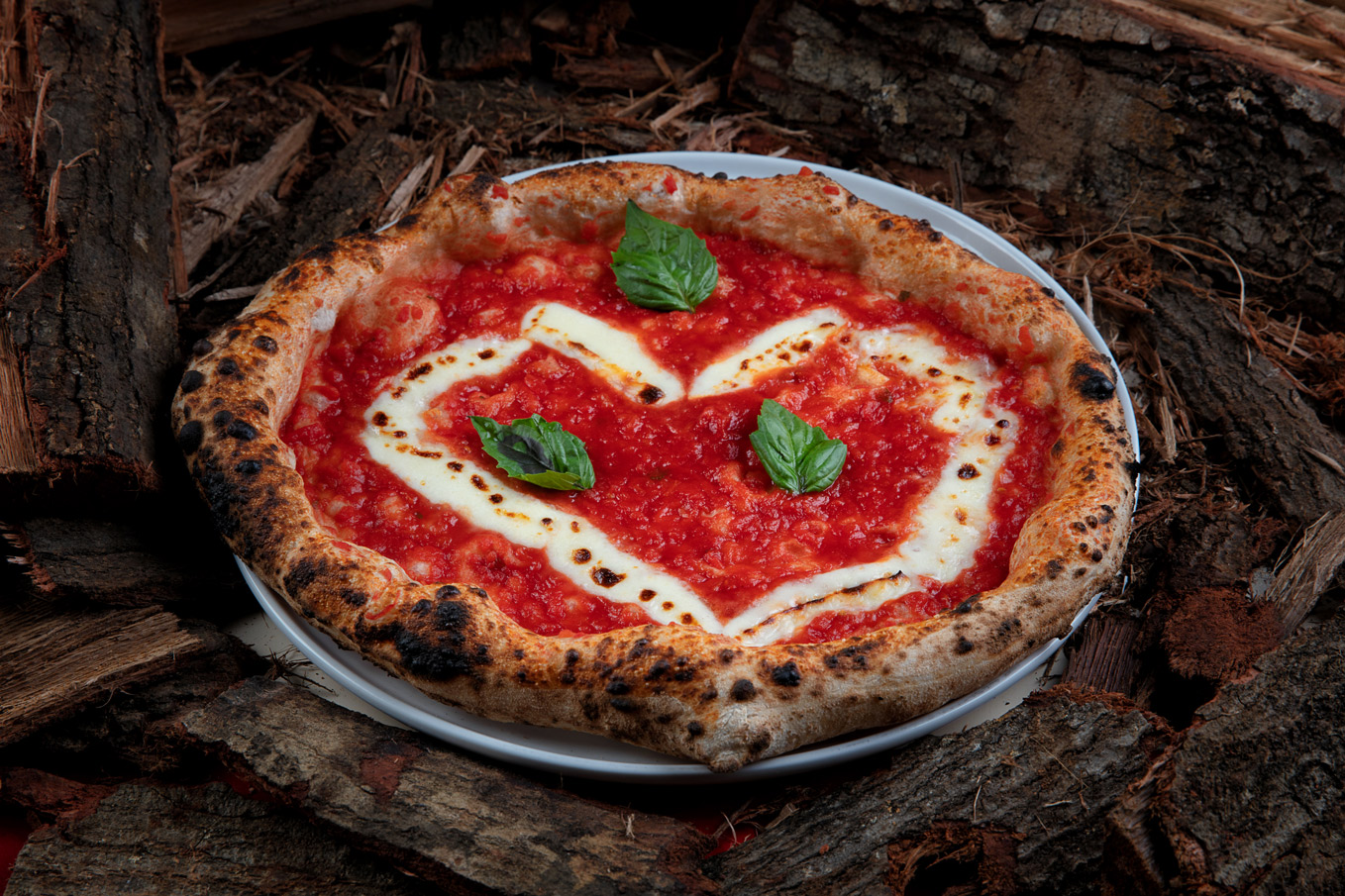 Heart-shaped Margherita pizza from Casa Bufala