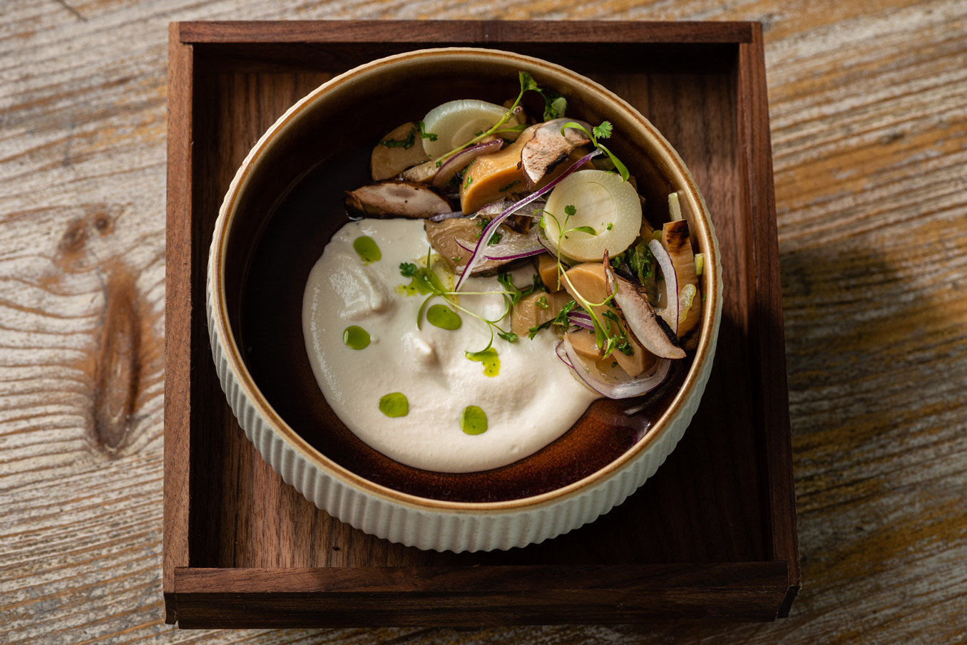 Mushroom ceviche at Ocean Social by Tristan Epps