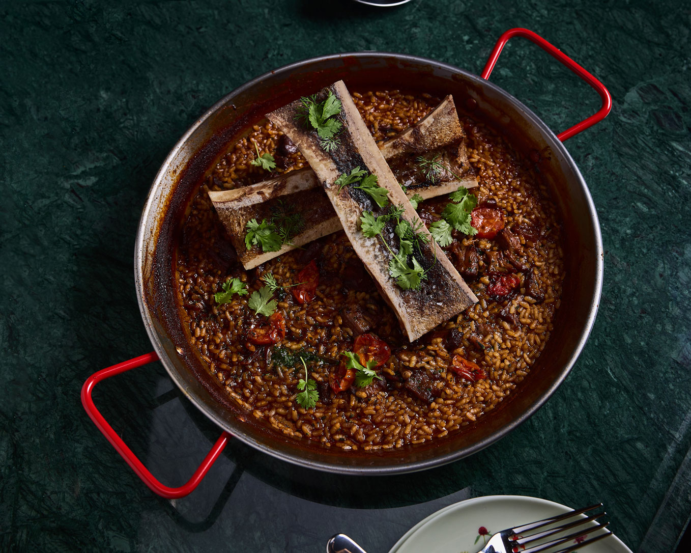 Oxtail paella with melting bone marrow at Sra. Martinez