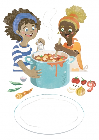 What are Josh and Olivia cooking? Draw your favorite plant-based meal on the plate.
