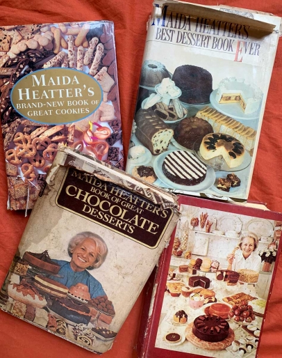 Well-used Maida Heatter cookbooks