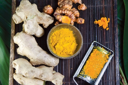 Fresh and dried turmeric and ginger
