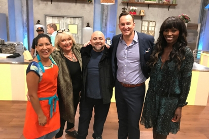 Rivera with judges Nancy Fuller, Duff Goldman and Lorraine Pascale, and host Clinton Kelly, center
