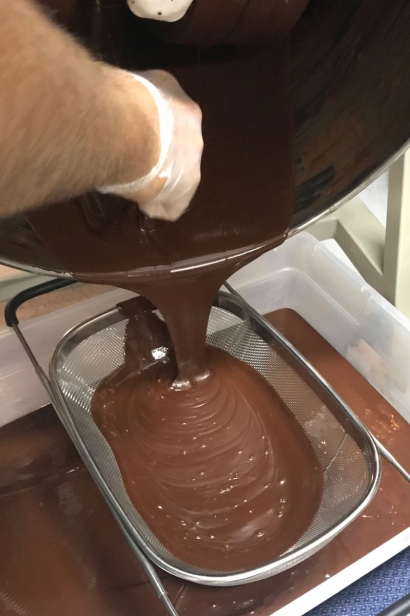 Finished chocolate is strained and ready for use