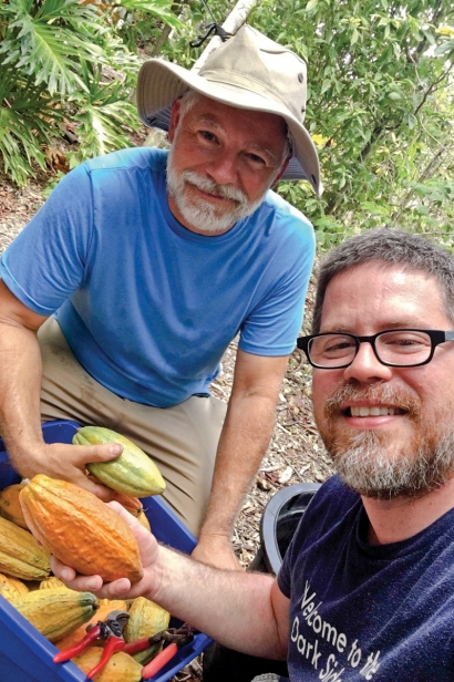 Fred Hubbard (left) and Ricardo Trillos with cacao harvest