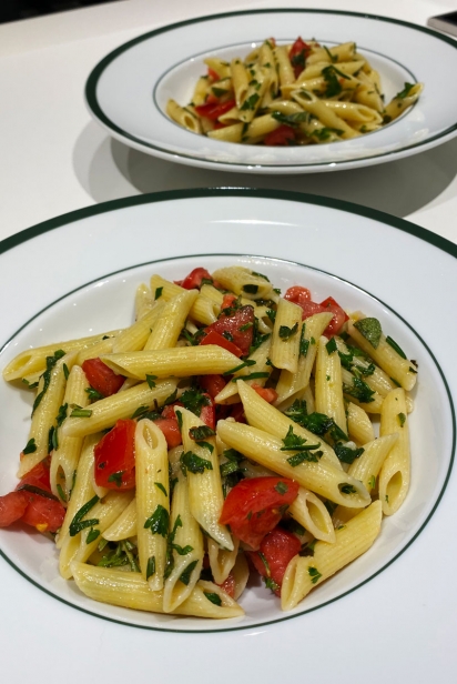 Pat Mackin made penne with fresh herbs and tomato