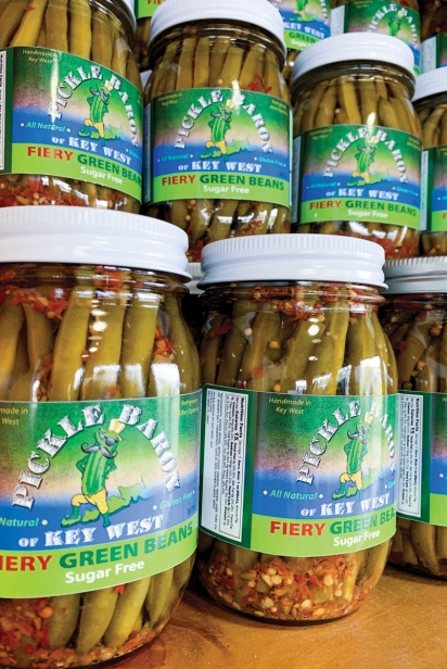 Pickle Baron of Key West pickles for sale at Sam Accursio’s farmstand in Kendall