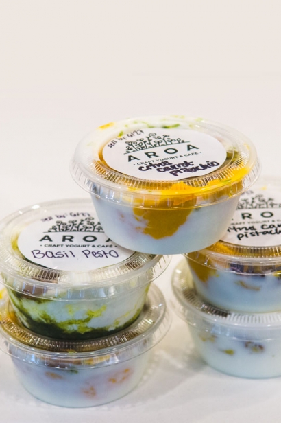 Cafe customers can buy yogurt fresh daily in sweet and savory combinations