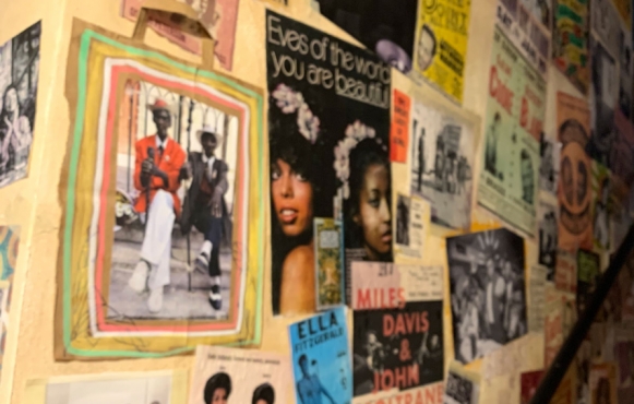 Wall of images at Red Rooster Overtown