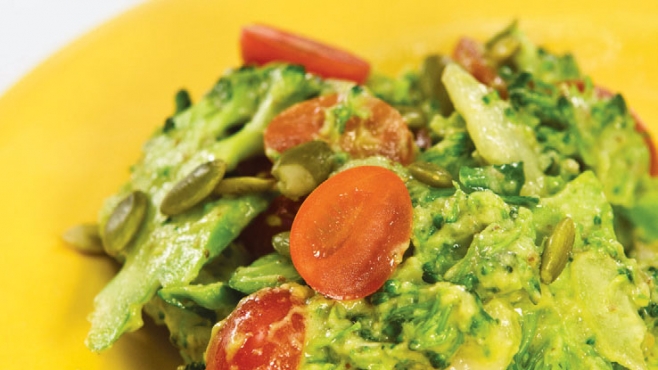 Broccoli and Tomato Salad with Avocado Dressing