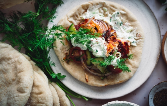 Harissa salmon gyros