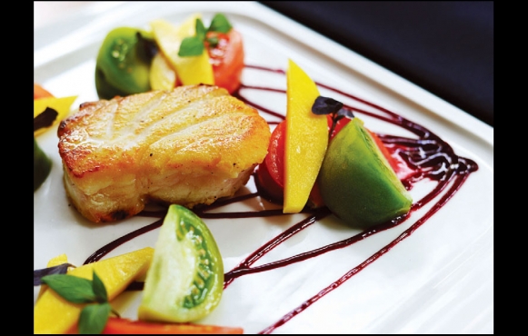 West Florida Grouper with Heirloom Tomatoes, Mango, Blackberry Drizzle