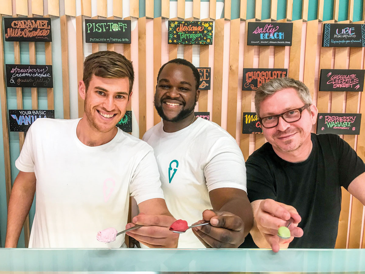 Daniel Levine with Strawberry Cream Cheese Guava; Chris Smith and Raspberry Wasabi; and Thomas McCarthy with Matcha