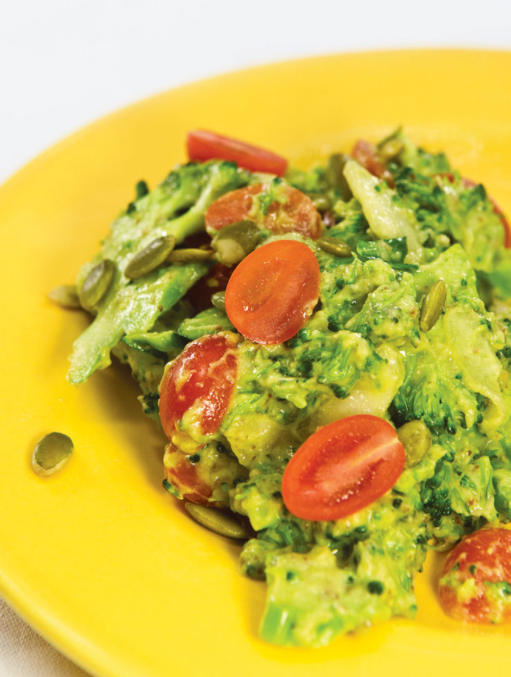 Broccoli and Tomato Salad with Avocado Dressing