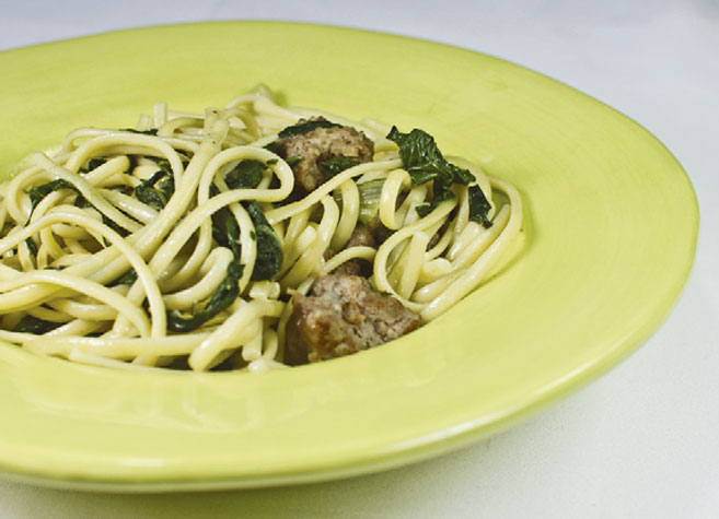 Spaghetti with Swiss Chard, Fennel and Sausage