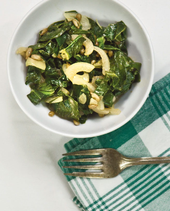 Warm Collard Greens Salad with Lemon Tahini Dressing