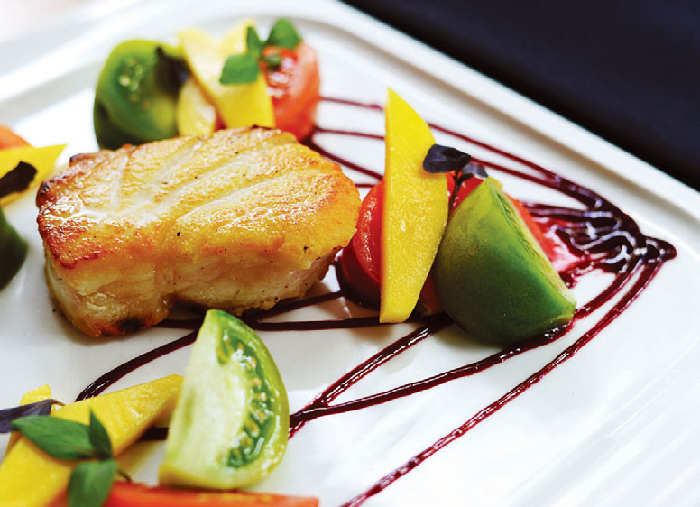 West Florida Grouper with Heirloom Tomatoes, Mango, Blackberry Drizzle