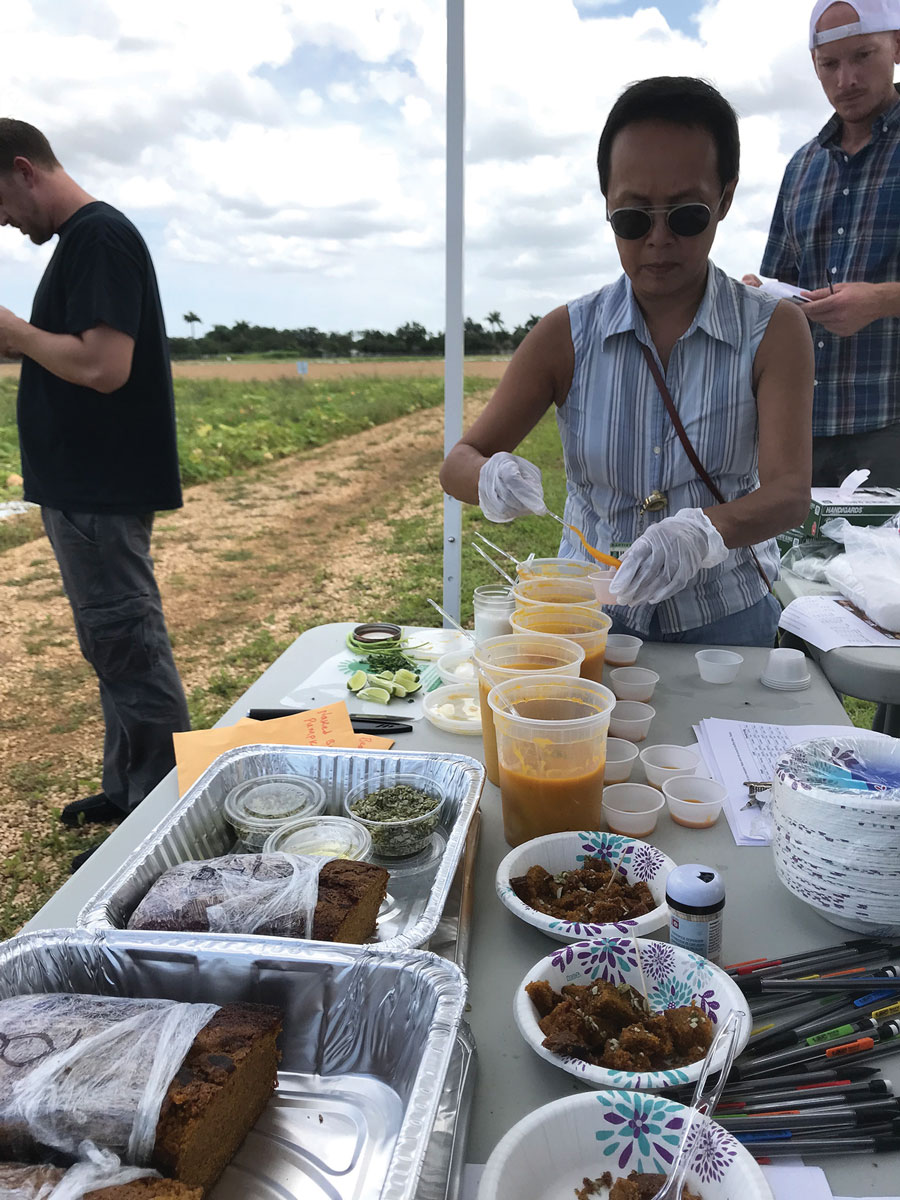 Thi Squire of Homestead Hospital prepared pumpkin soup using five different squashes for participants to evaluate flavor, color and texture. One stood out as particularly flavorful.