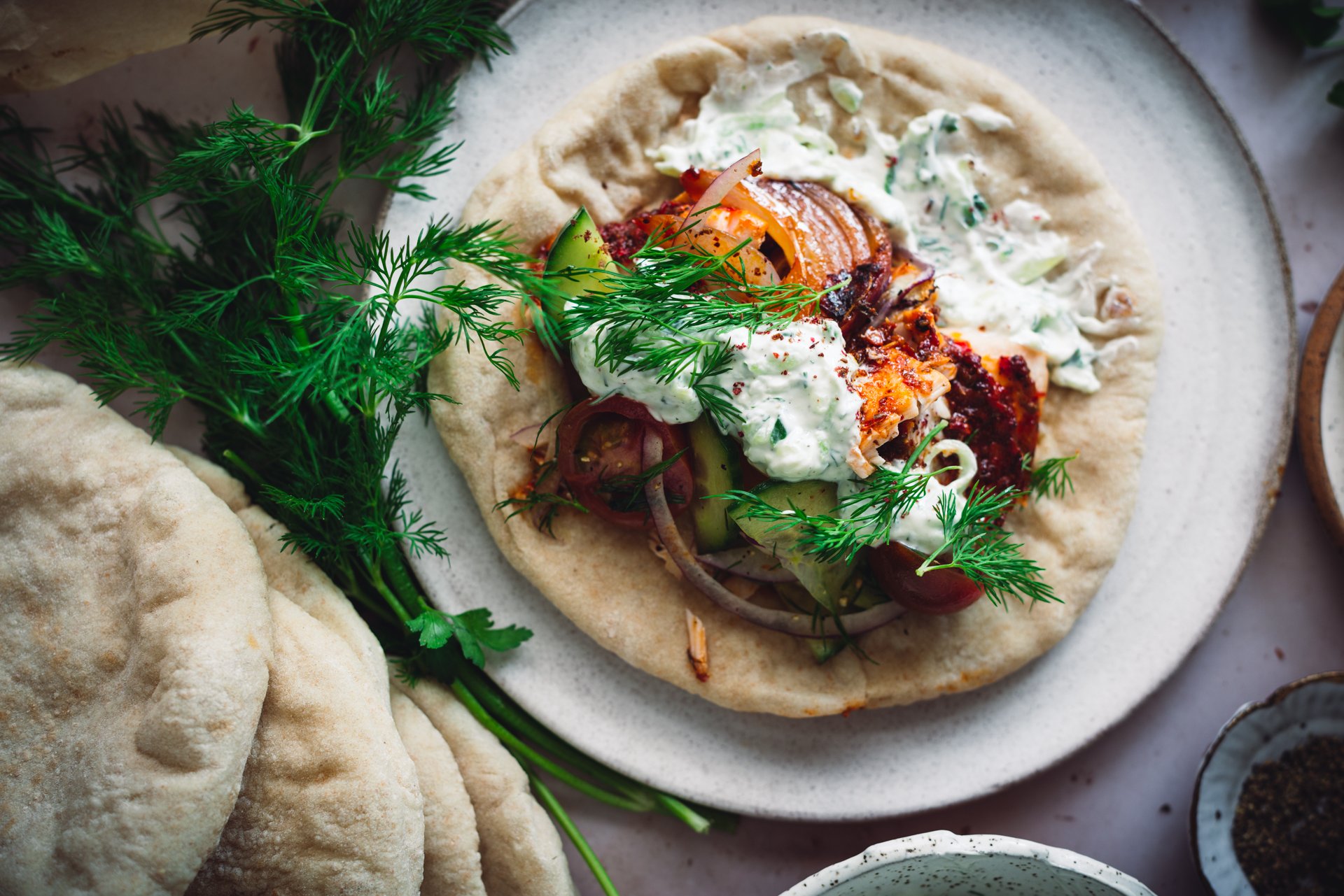 Harissa salmon gyros