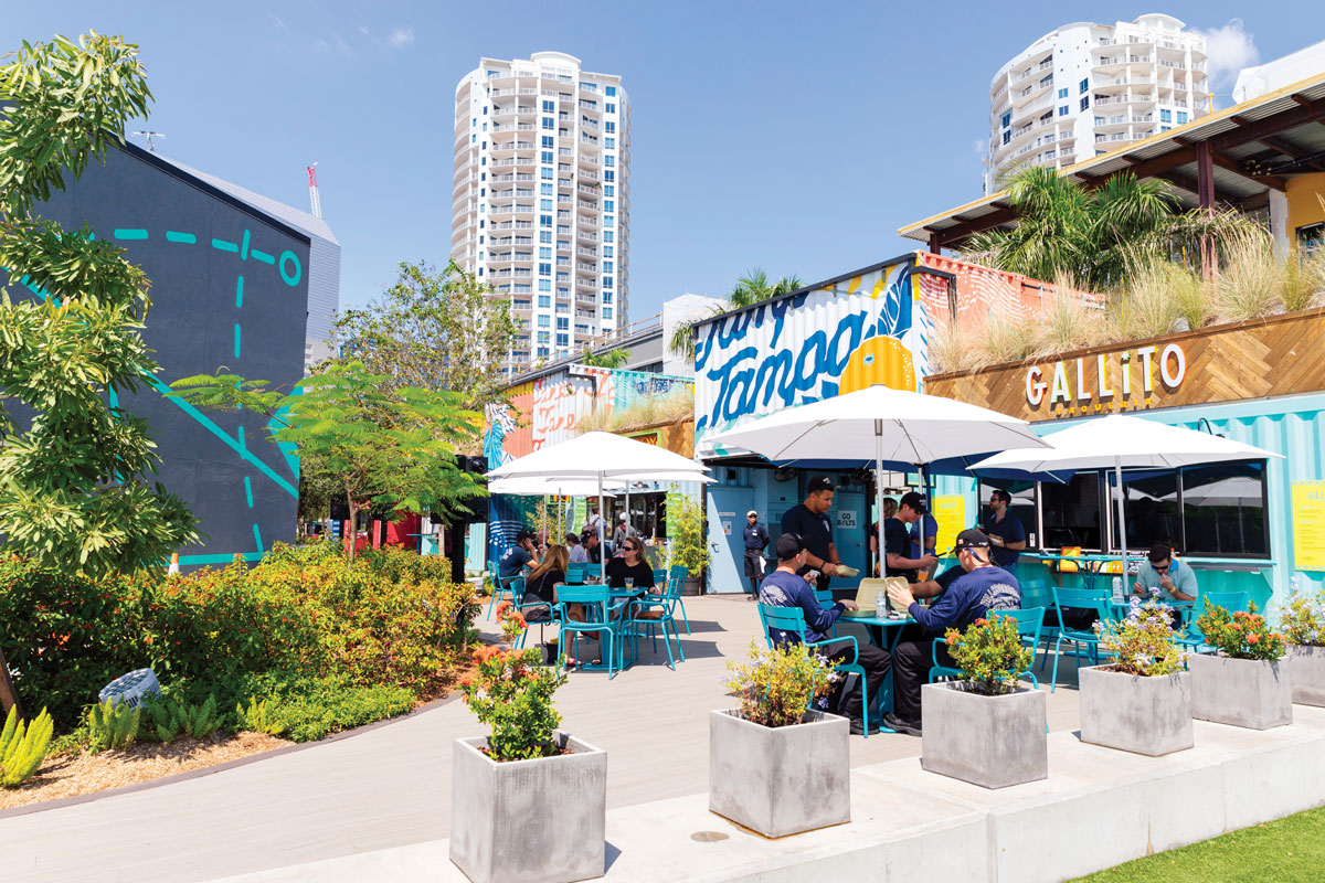 Sparkman Wharf is bustling with of restaurants and bars.