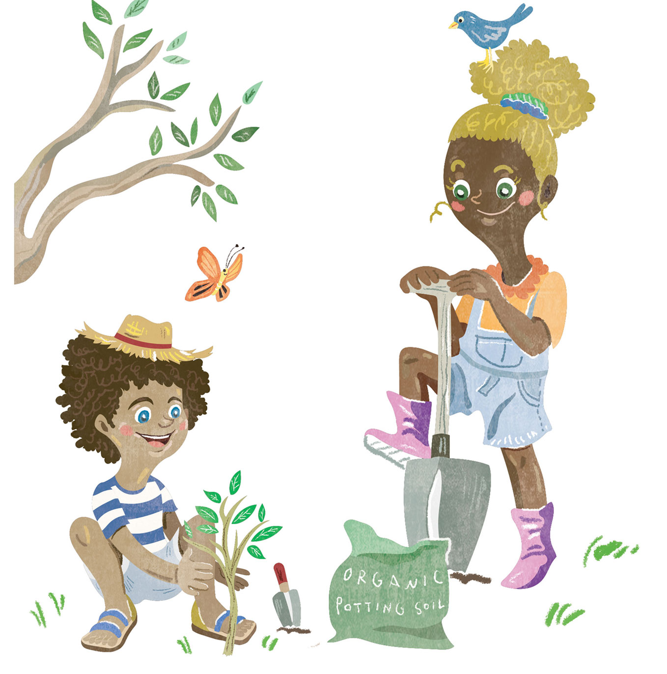 Josh and Olivia are getting ready to plant cherry tomatoes, long green beans and tropical spinach at their school garden.