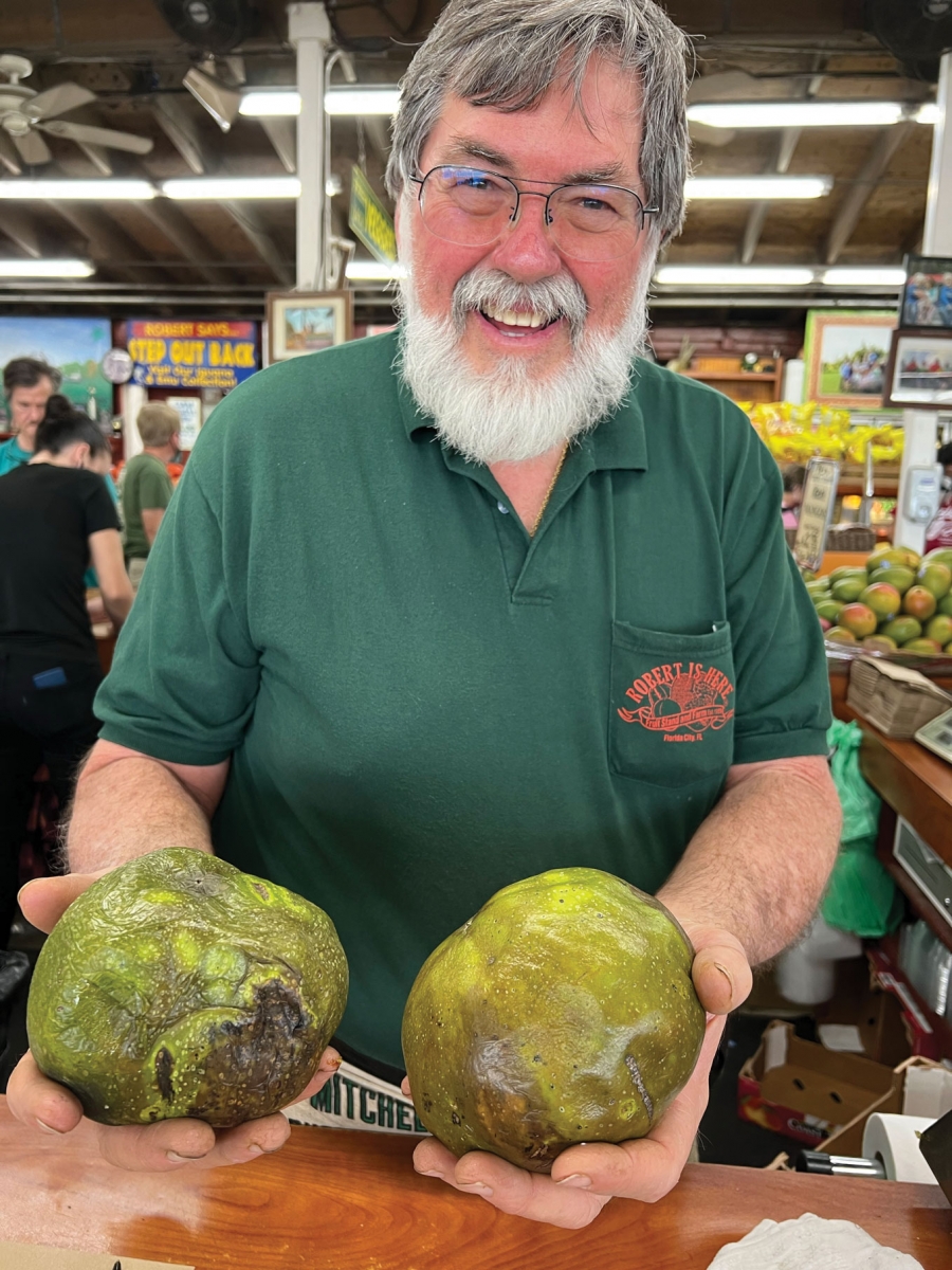 Robert shows off black sapote at Robert Is Here
