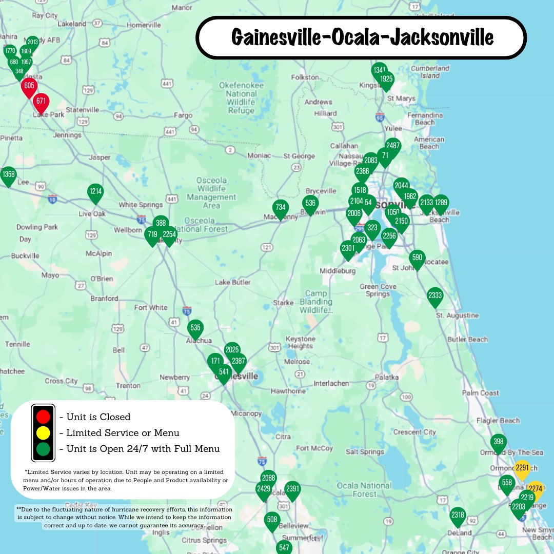 Waffle House Index Gainesville-Jacksonville, Sun., Oct. 13